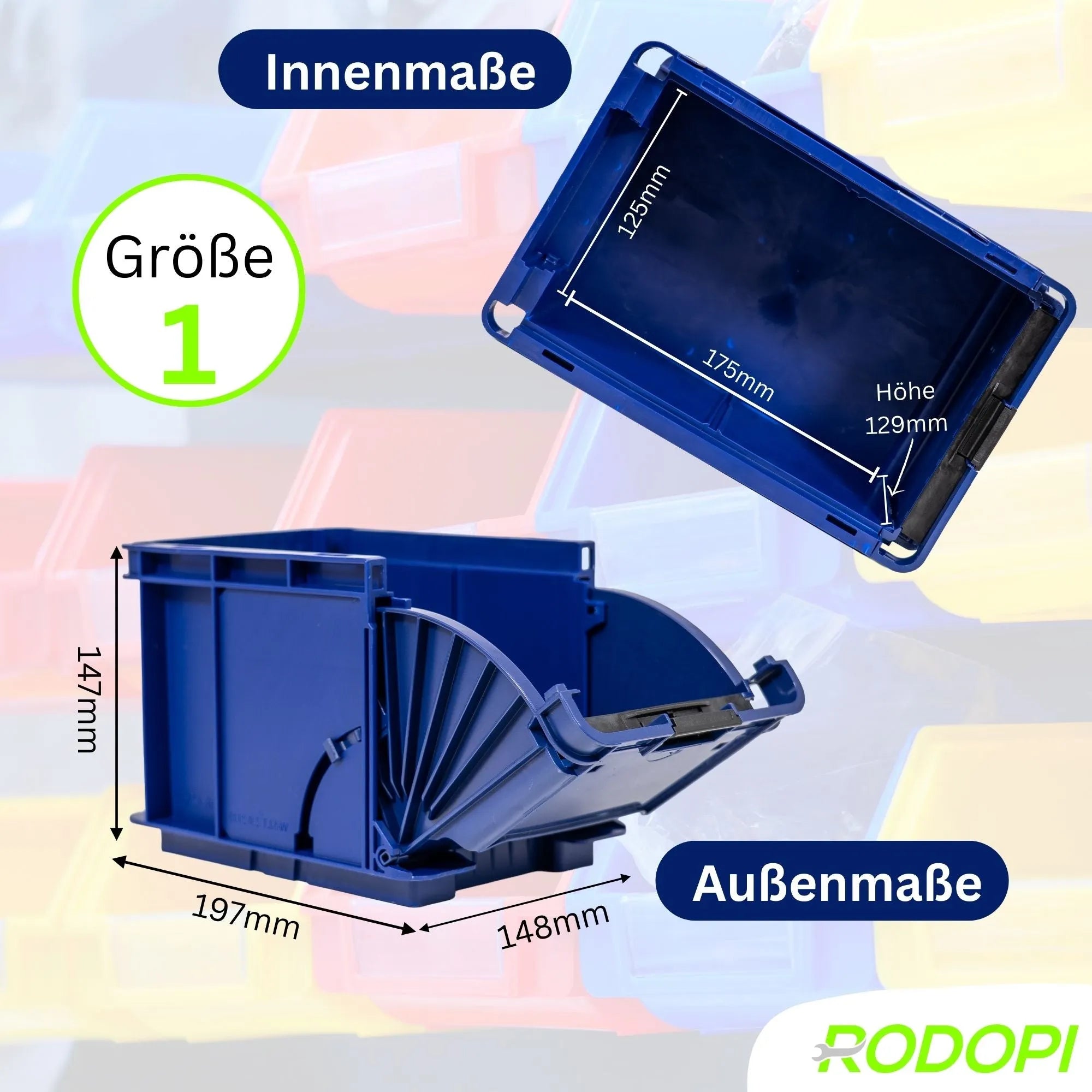 Lagerbox KLT Größe 1 – Stapelbox Kunststoff 197x148x147 mm