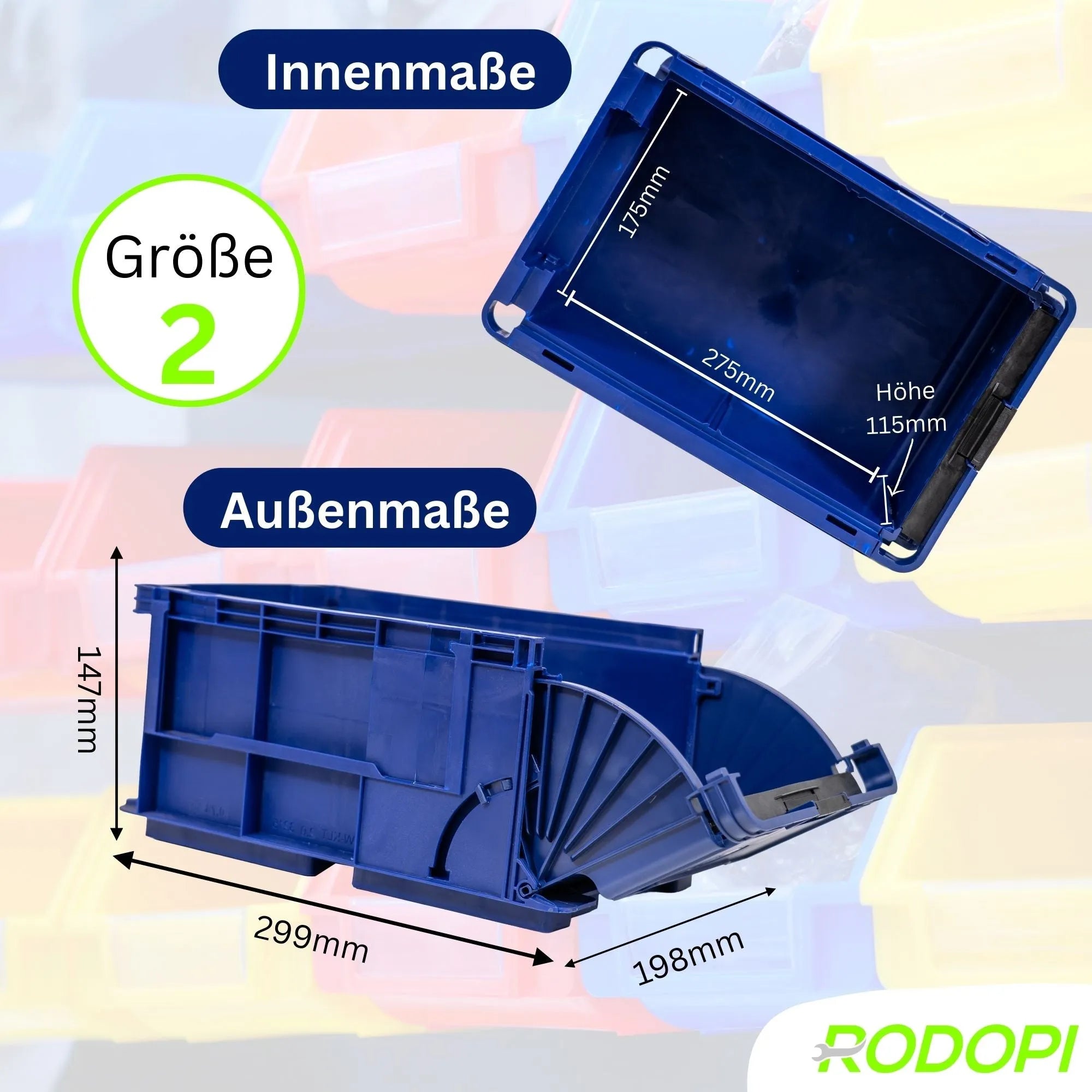 Lagerbox KLT Größe 2 – Stapelbox Kunststoff 299x198x147 mm