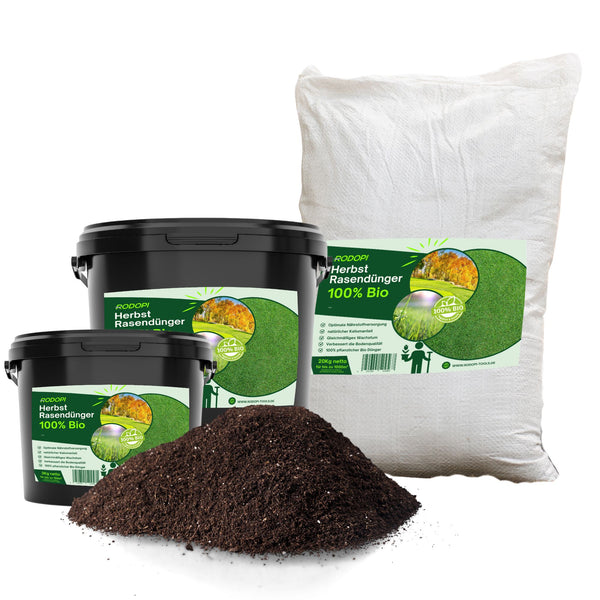 100% Pflanzlicher Bio Rasendünger Herbst - Kaliumreich, Staubarmes Granulat - Macht Rasen Winterfest, Moosfrei & Gesund - Ideal für Streuwagen, Herbstdünger für dichten, starken Rasen