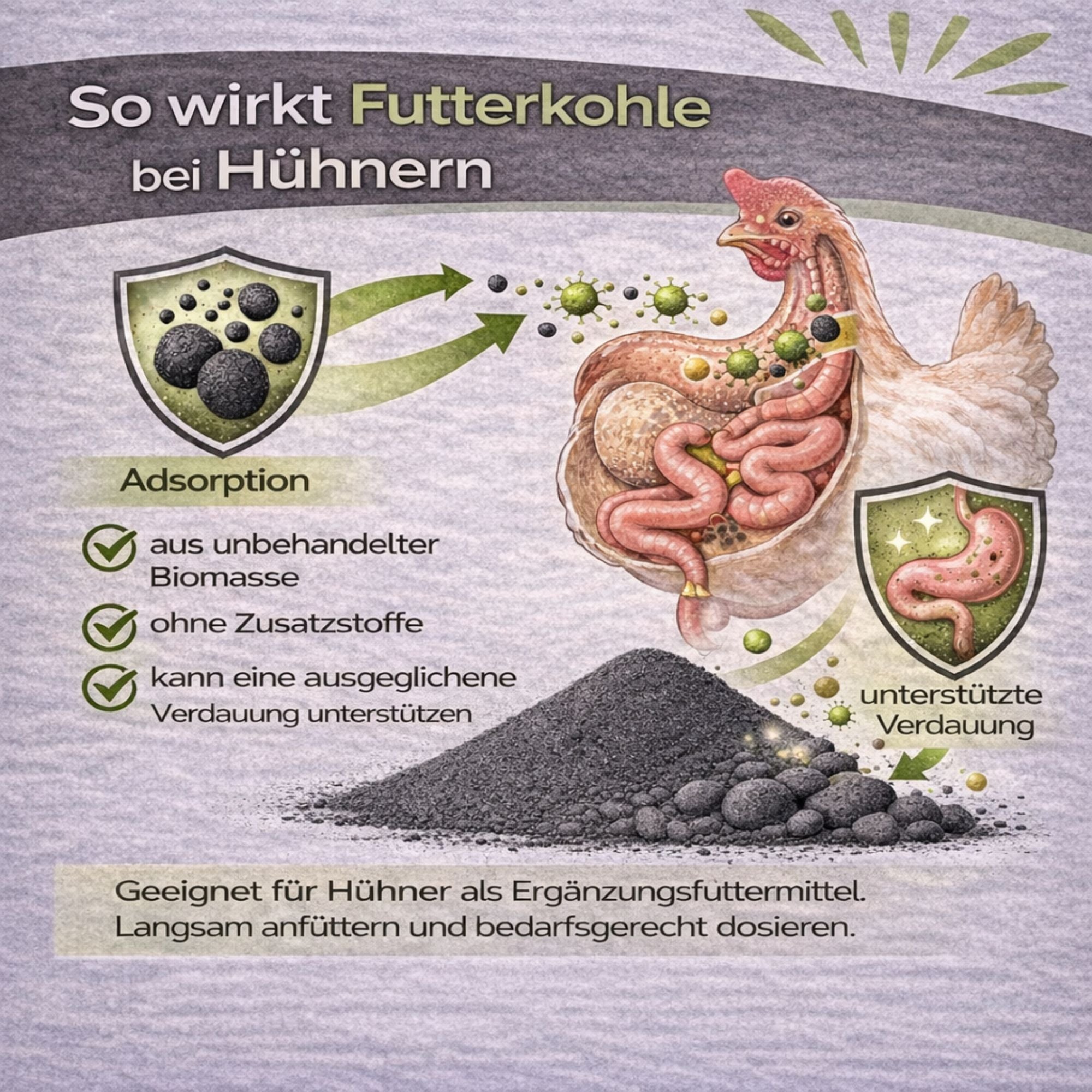 Futterkohle für Hühner 3 Kg