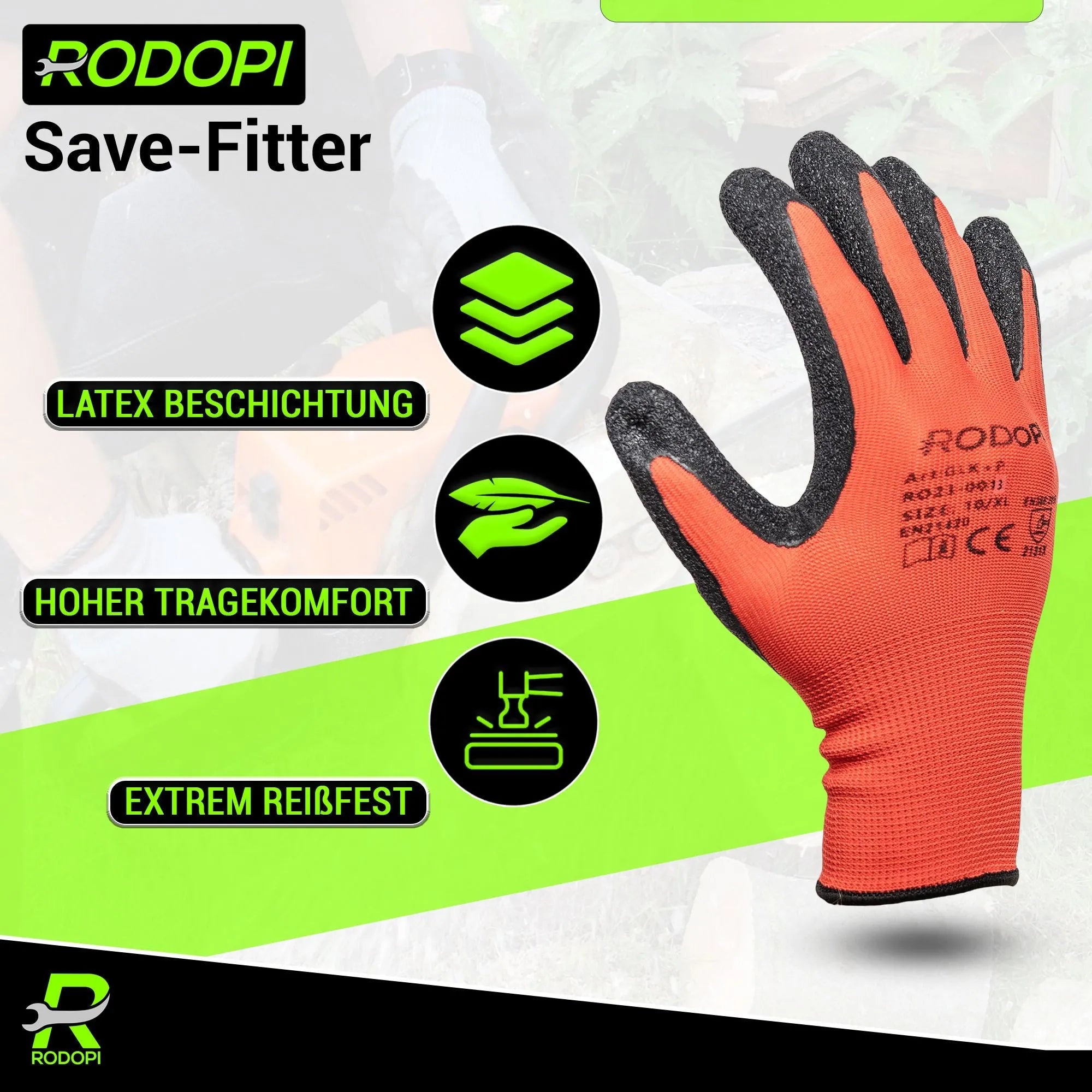 Montagehandschuhe "Save-Fitter" Baumwolle mit Latex Beschichtung