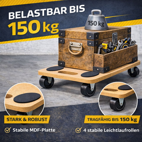 Transportroller 45×26 cm bis 150 kg – Möbelroller Rollbrett mit 4 Lenkrollen & Anti-Rutsch-Pads – Transporthilfe für Möbel, Umzug & Werkstatt