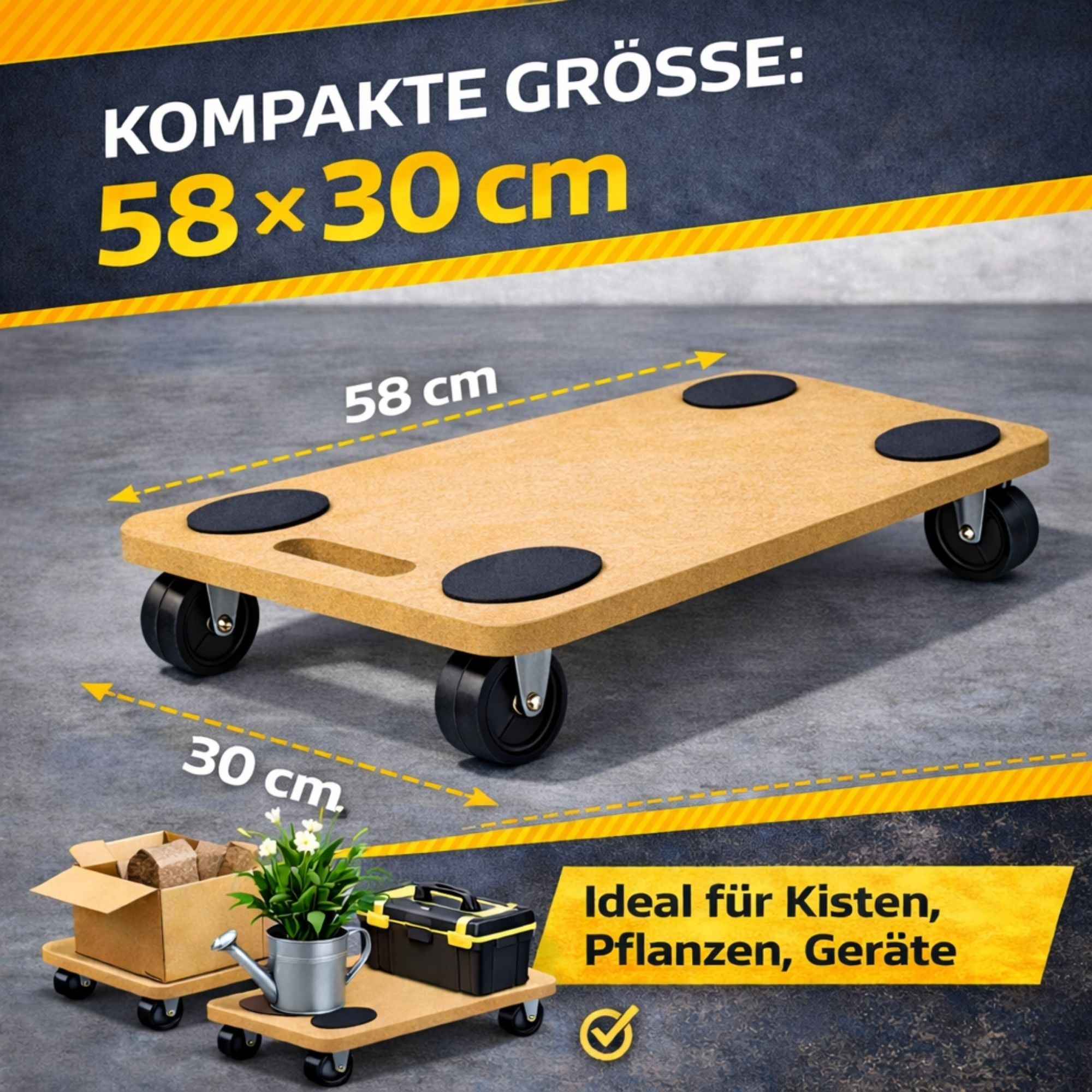 Transportroller 58×30 cm bis 200 kg – Möbelroller Rollbrett mit 4 Lenkrollen & Anti-Rutsch-Pads – Transporthilfe für Möbel, Umzug & Werkstatt