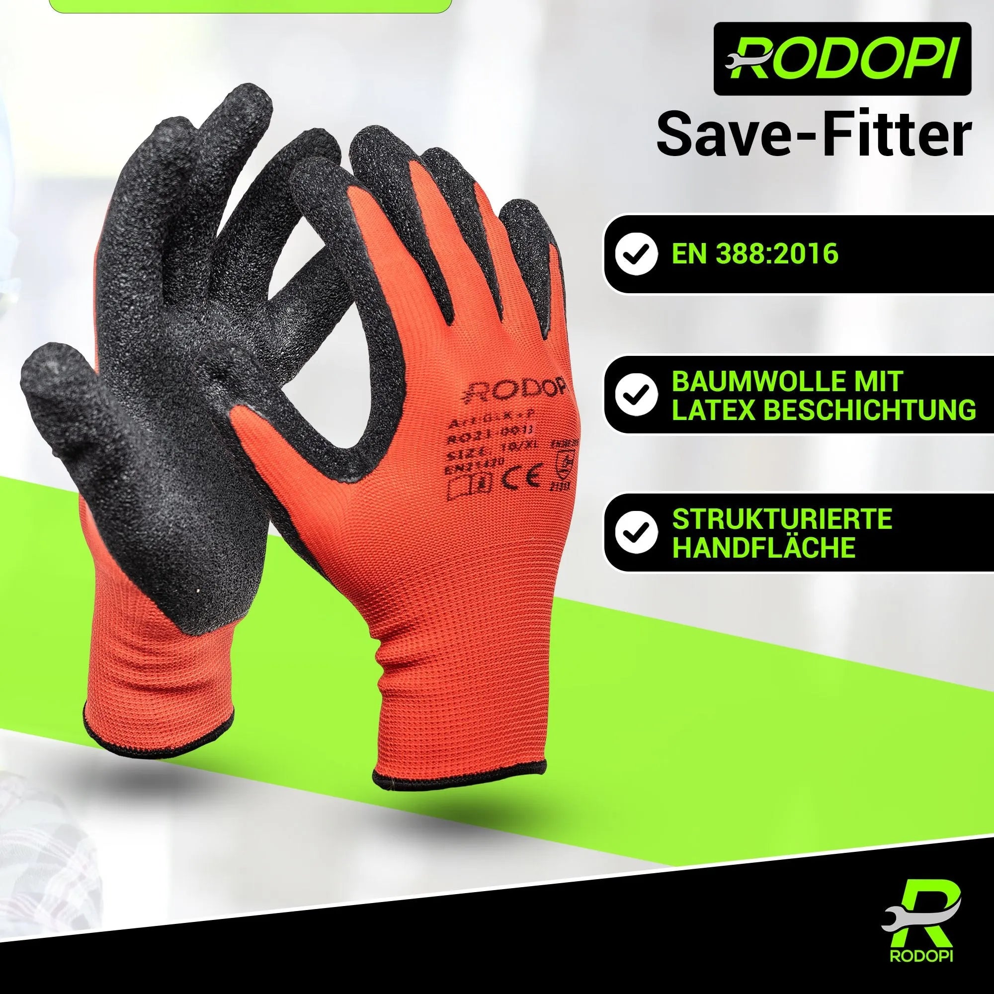 Montagehandschuhe "Save-Fitter" Baumwolle mit Latex Beschichtung