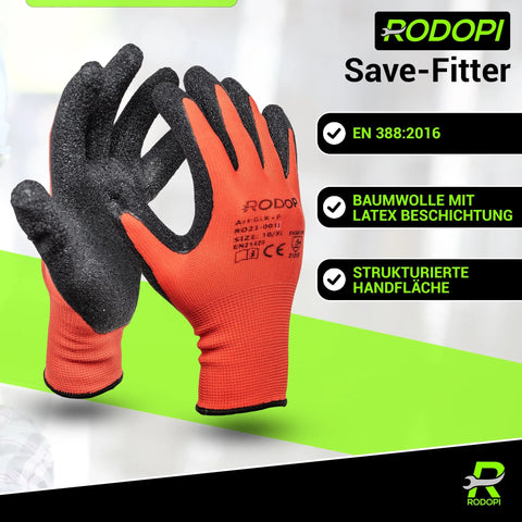 Montagehandschuhe "Save-Fitter" Baumwolle mit Latex Beschichtung