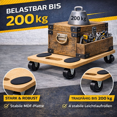 Transportroller 58×30 cm bis 200 kg – Möbelroller Rollbrett mit 4 Lenkrollen & Anti-Rutsch-Pads – Transporthilfe für Möbel, Umzug & Werkstatt