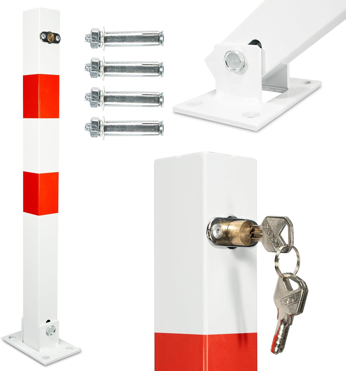 Klappbarer Parkpfosten 65 cm – Parkplatzsperre mit Schloss & 3 Schlüsseln – Absperrpfosten für Parkplatz, Einfahrt & Stellplatz
