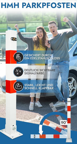 Klappbarer Parkpfosten 65 cm – Parkplatzsperre mit Schloss & 3 Schlüsseln – Absperrpfosten für Parkplatz, Einfahrt & Stellplatz