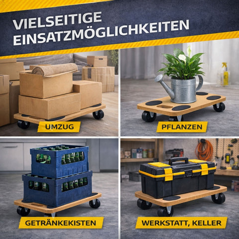 Transportroller 45×26 cm bis 150 kg – Möbelroller Rollbrett mit 4 Lenkrollen & Anti-Rutsch-Pads – Transporthilfe für Möbel, Umzug & Werkstatt