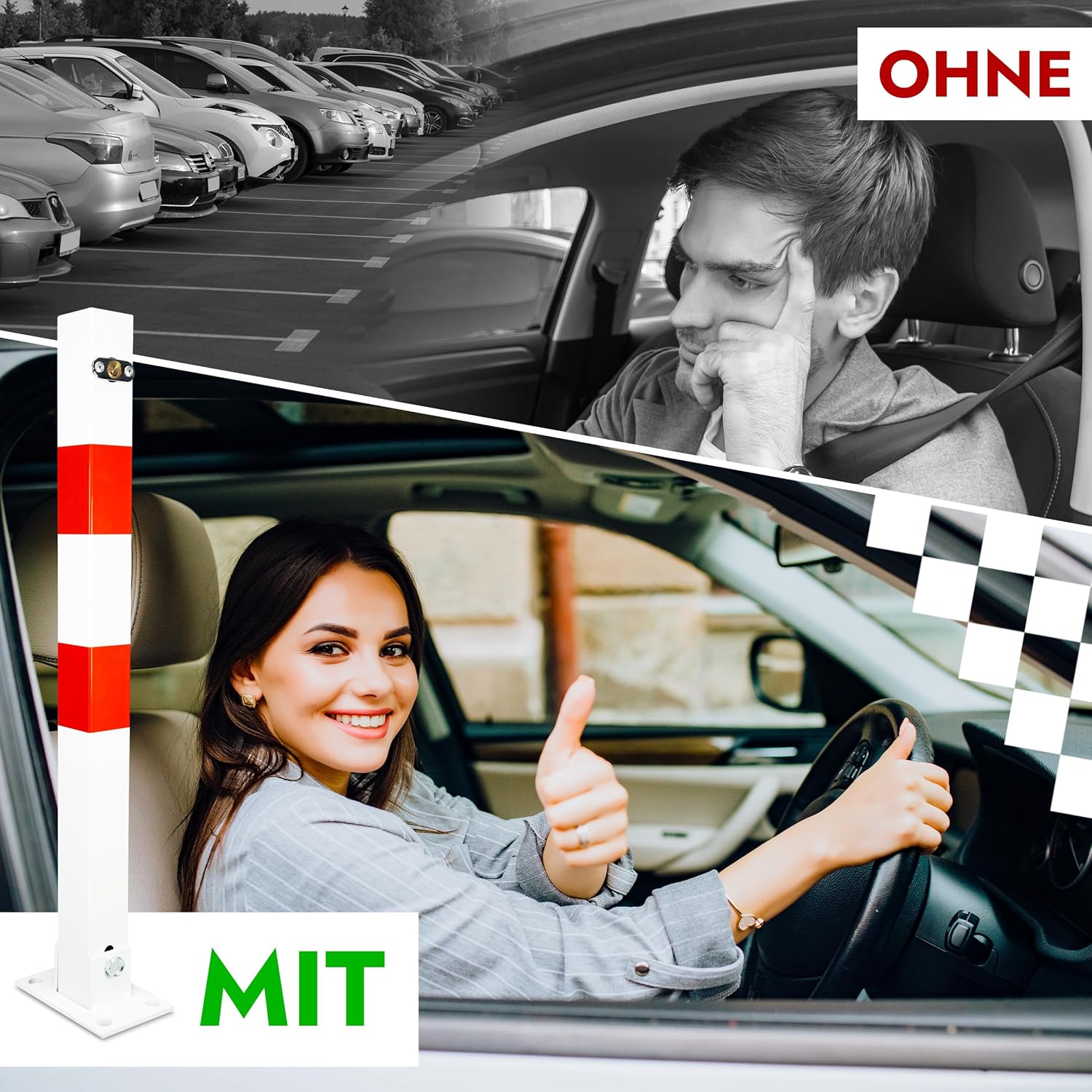 Klappbarer Parkpfosten 65 cm – Parkplatzsperre mit Schloss & 3 Schlüsseln – Absperrpfosten für Parkplatz, Einfahrt & Stellplatz