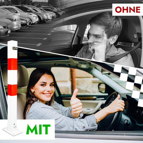 Klappbarer Parkpfosten 65 cm – Parkplatzsperre mit Schloss & 3 Schlüsseln – Absperrpfosten für Parkplatz, Einfahrt & Stellplatz