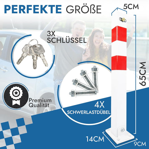 Klappbarer Parkpfosten 65 cm – Parkplatzsperre mit Schloss & 3 Schlüsseln – Absperrpfosten für Parkplatz, Einfahrt & Stellplatz