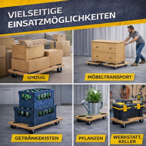 Transportroller 58×30 cm bis 200 kg – Möbelroller Rollbrett mit 4 Lenkrollen & Anti-Rutsch-Pads – Transporthilfe für Möbel, Umzug & Werkstatt