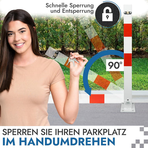 Klappbarer Parkpfosten 65 cm – Parkplatzsperre mit Schloss & 3 Schlüsseln – Absperrpfosten für Parkplatz, Einfahrt & Stellplatz