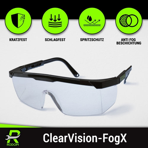 Anti-Fog Schutzbrille "ClearVision-FogX" schwarz verstellbar.