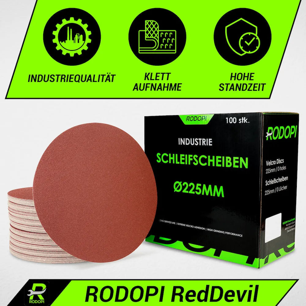 50 Industrie Schleifscheiben "RedDevil" Ø225mm ungelocht