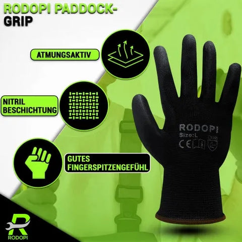 Montagehandschuhe "Paddock-Grip" Nylon Nitirl beschichtet schwarz
