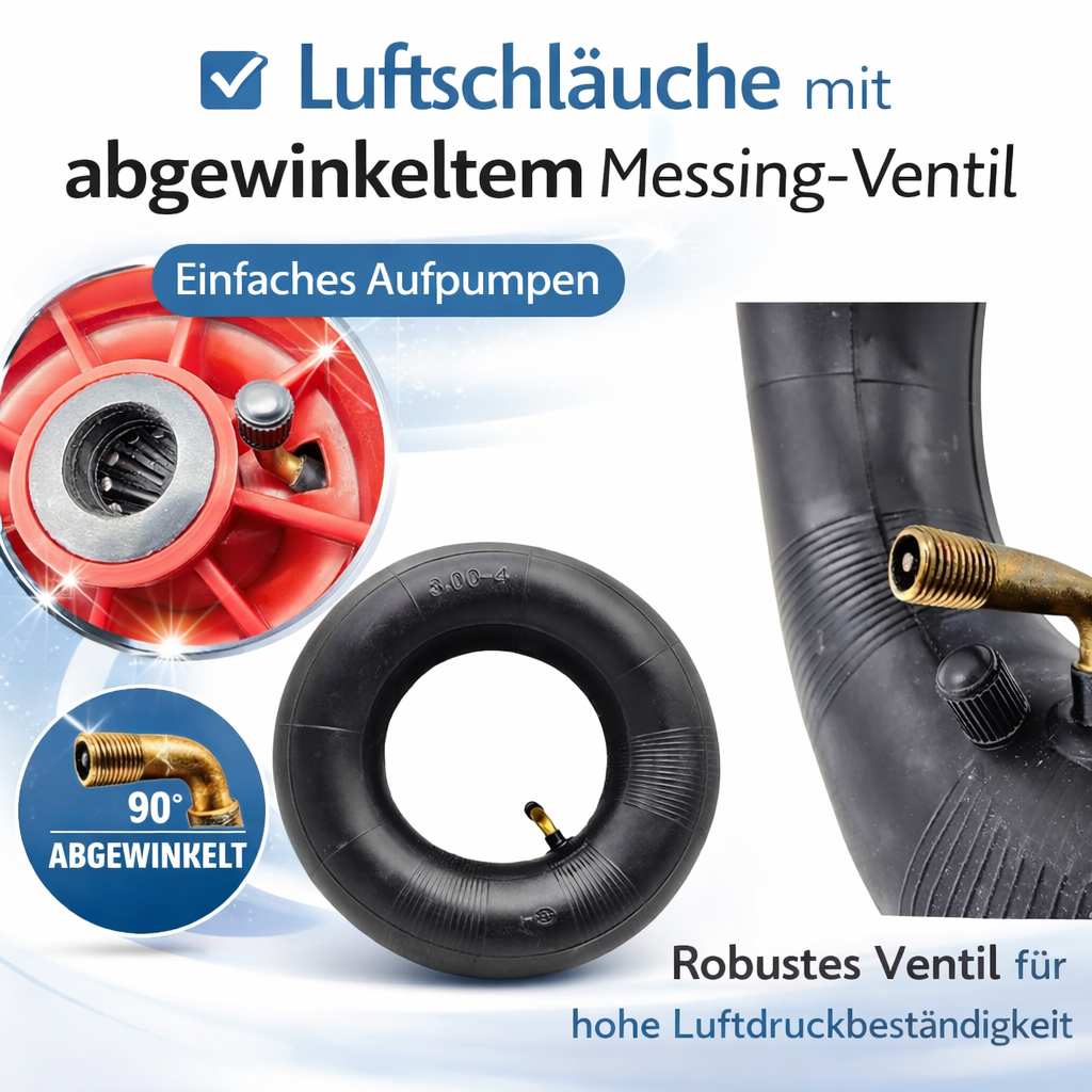 2x Reifen + 2x Schlauch 3.00-4 (260x85mm) Set – Ersatzreifen mit Winkelventil für Schubkarre, Sackkarre & Bollerwagen – Tragkraft bis 120 kg