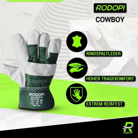 Arbeitshandschuhe Rindspaltleder "Cowboy" grün