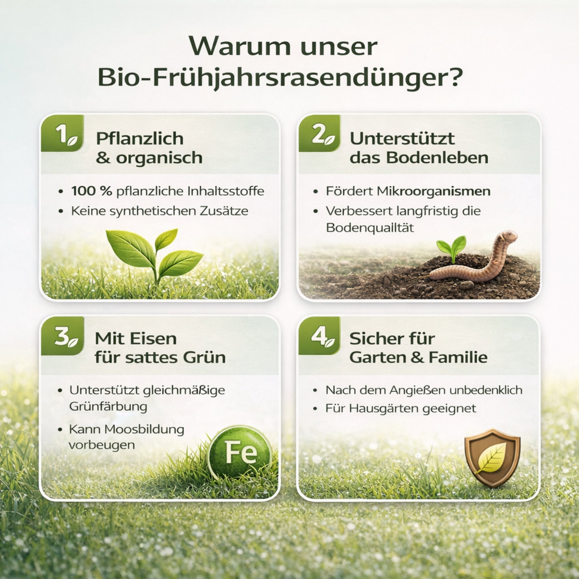 100% Pflanzlicher Bio Rasendünger Frühjahr - NPK Frühjahrsdünger grüner Rasen ohne Moos & Unkraut